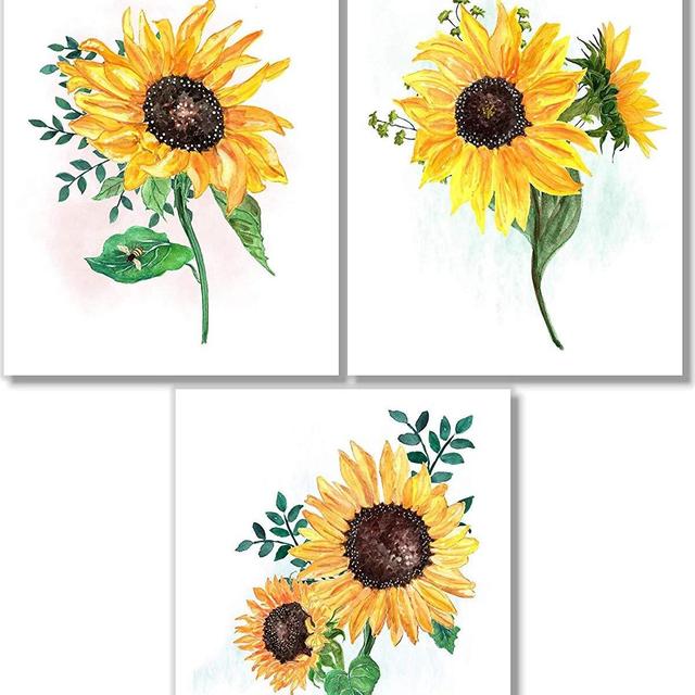 Sunflower Wall Art - Botanical Prints Wall Decor - Watercolor - Set of 3-8x10 - Unframed