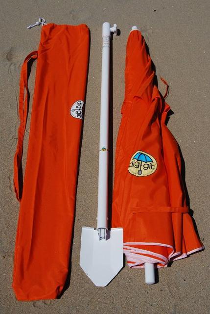 Dig-Git Beach Umbrella w/ Integrated Anchor Orange
