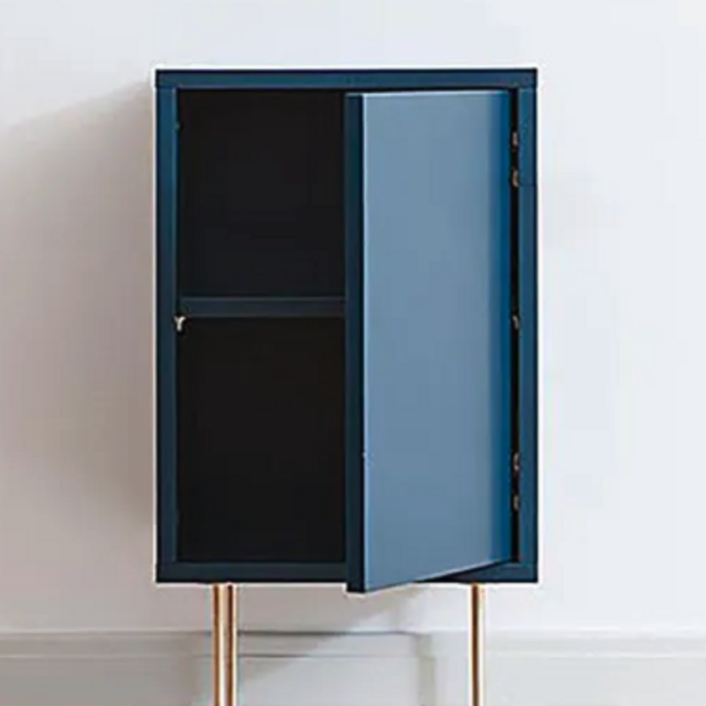 Modern Blue Nightstand 1-Door 1-Shelf 12" Bedside Table Gold Finish