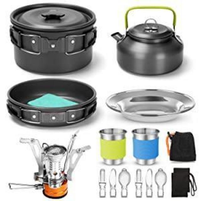 Odoland 16pcs Camping Cookware Kit with Folding Camping Stove, Non-Stick Lightweight