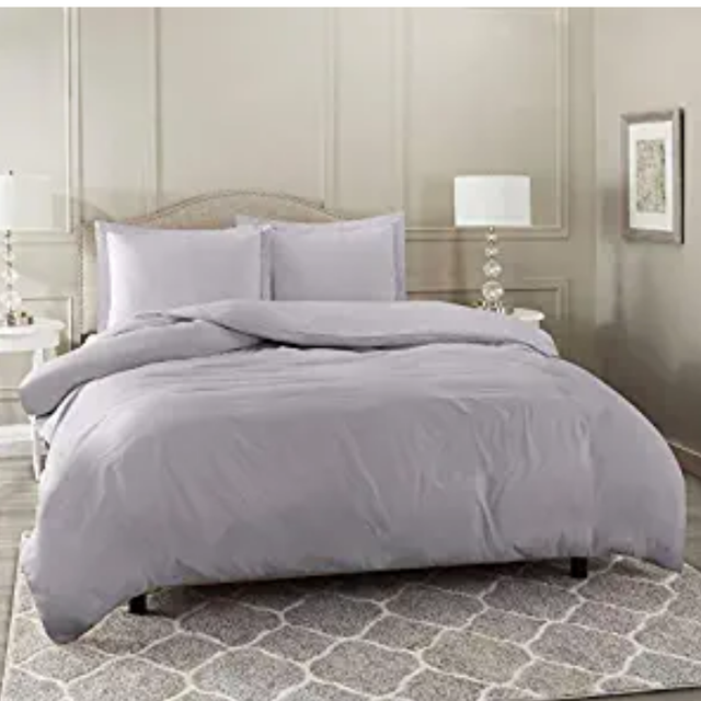 Nestl Bedding Duvet Cover 3 Piece Set – Ultra Soft Double Brushed Microfiber Hotel Collection – Comforter Cover with Button Closure and 2 Pillow Shams, Gray Lavender - Queen 90"x90"