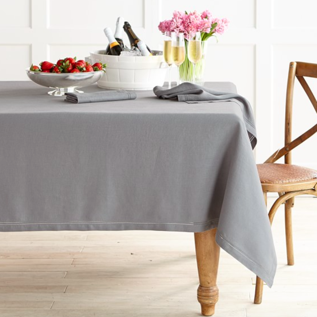 Linen Double Hemstitch Tablecloth, 70" X 108", Grey