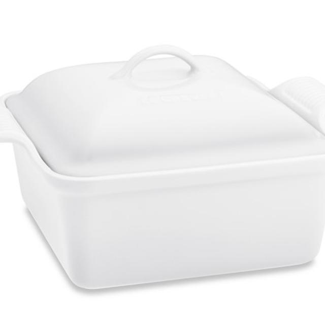 Le Creuset Heritage Stoneware Square Covered Casserole, White, 2 1/2-Qt.