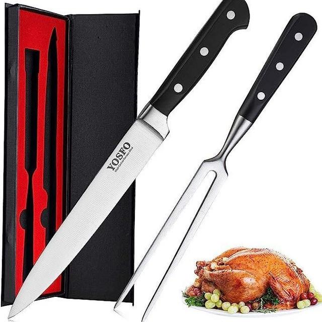 Carving Knife and Fork Set - 8 Inch Professional Meat Carving Knife Set 2 Piece Kitchen Carving Set,Ergonomic Grip, Home Gourmet BBQ Tool Cutlery Knives for Brisket, Meat, Roast, Ham and Turkey