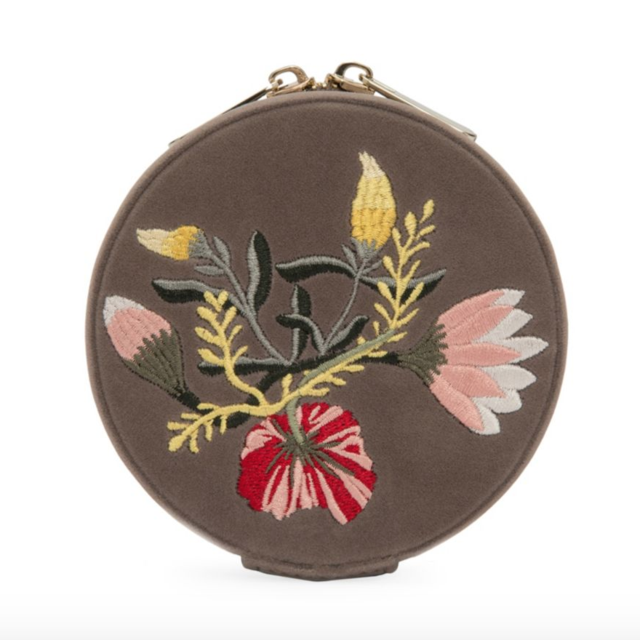 Embroidered Round Jewelry Travel Case