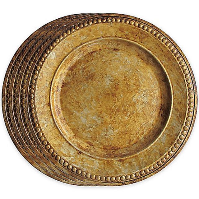 Charge It by Jay 14-Inch Beaded Charger Plates in Gold (Set of 4)