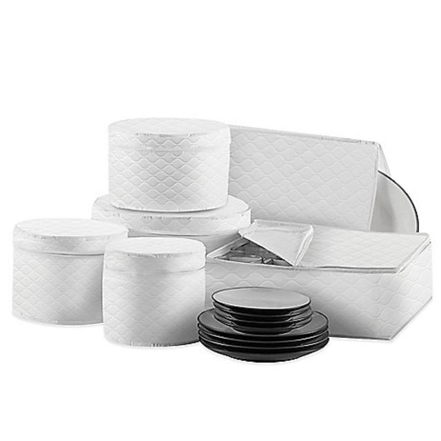 Quilted 6-Piece Dinnerware and Serveware Case Protector Set in White