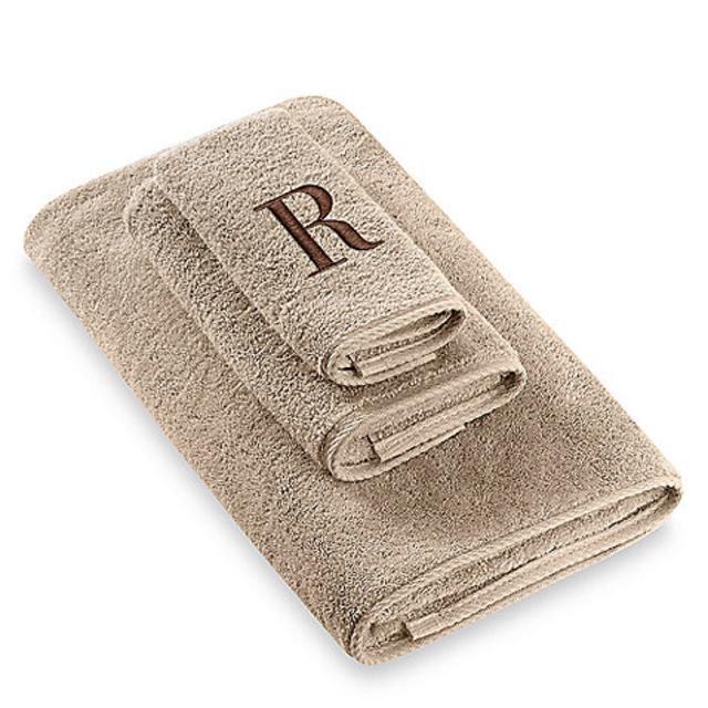 Avanti Premier Brown Block Monogram Letter "R" Bath Towel in Linen