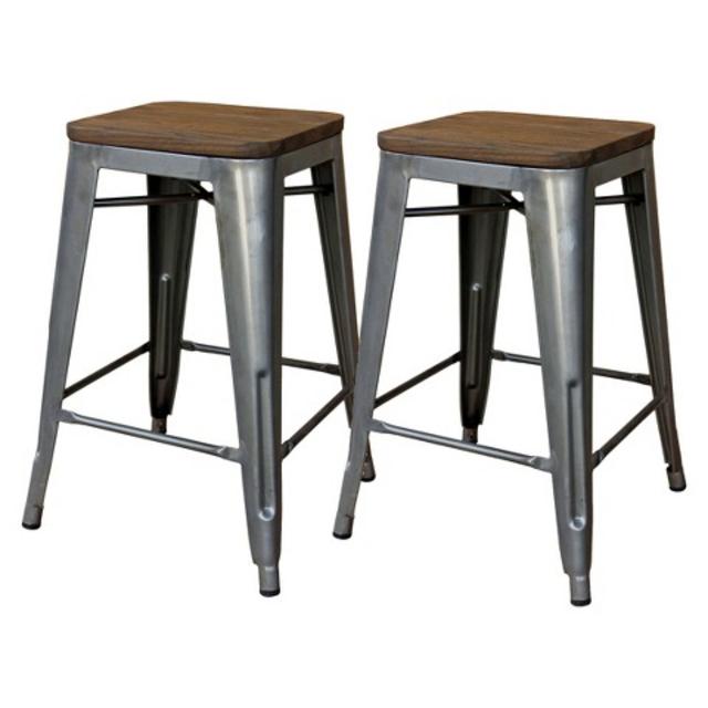 Industrial Wood Top 24" Counter Stool Metal