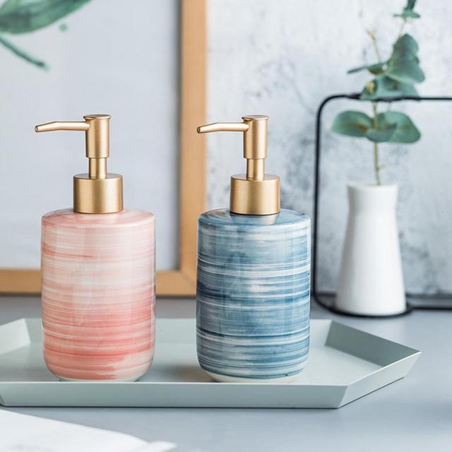 Art Ceramic Soap Dispenser, blue and pink