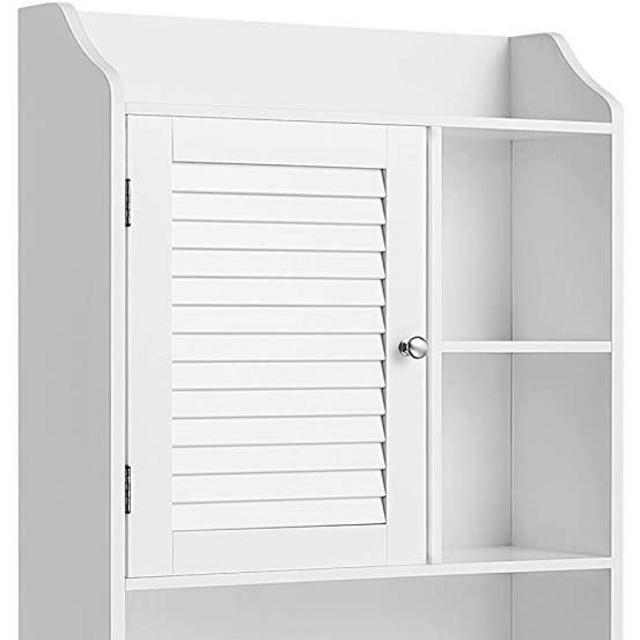 VASAGLE Over-The-Toilet Storage, Bathroom Storage Cabinet with Open Shelves, Adjustable Inside Shelf and Bottom Bar, Space-Saving Toilet Rack, White UBBC12WT