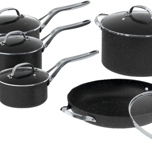 THE ROCK by Starfrit 10-Piece Cookware Set with Stainless Steel Handles, Black