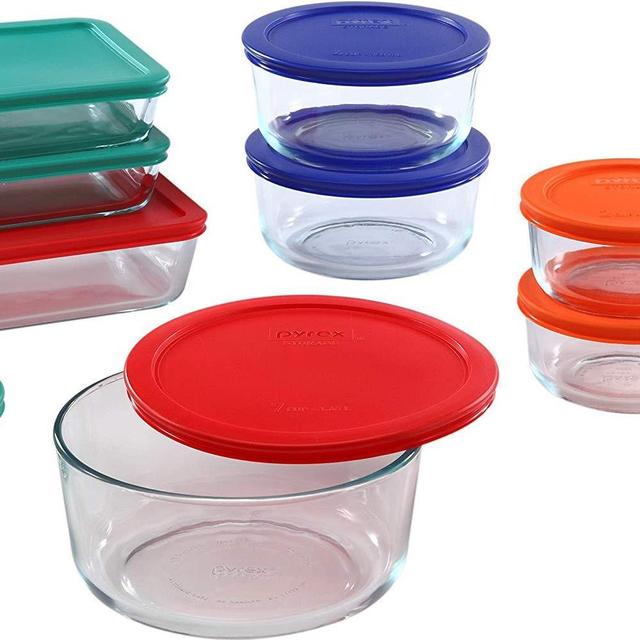Pyrex Meal Prep Simply Store Glass Food Container Set, 18-Piece, Multicolored