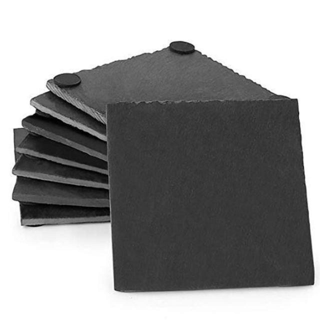 Sweese 3403 Slate Coasters with 4 Velvet Backing for Drinks - 4 Inch - Set of 8, Square
