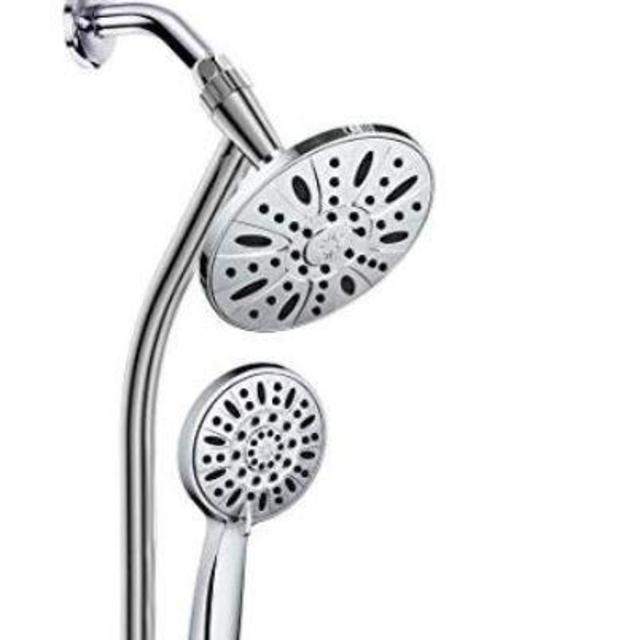 Chrome Finish 28'' Drill-Free Stainless Steel Slide Bar Combo with 7'' Rain Showerhead, 6-setting Hand Shower and Revolutionary Low-Reach 3-way Diverter For Easy Reach. Dual Shower Head Spa System.