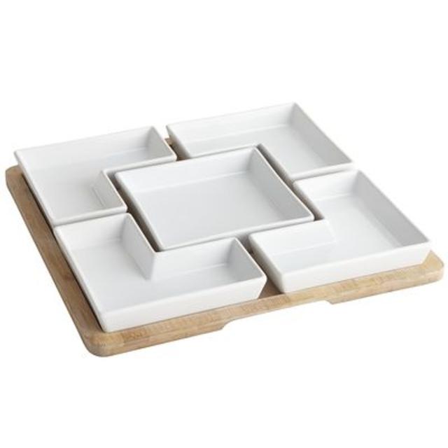 Stoneware & Bamboo Serving Set