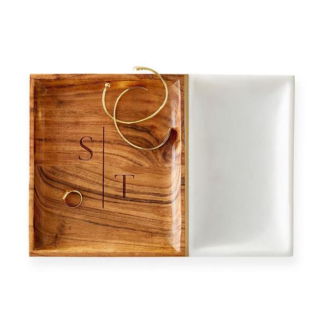 Wood and Marble Valet Tray - White w. Initials PTB