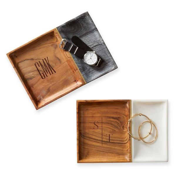 Wood and Marble Valet Tray - Gray w. Initials G T