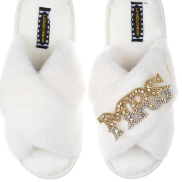 Slippers With Gold & Silver Mrs Brooch - Black, Cream, or Gray in Medium