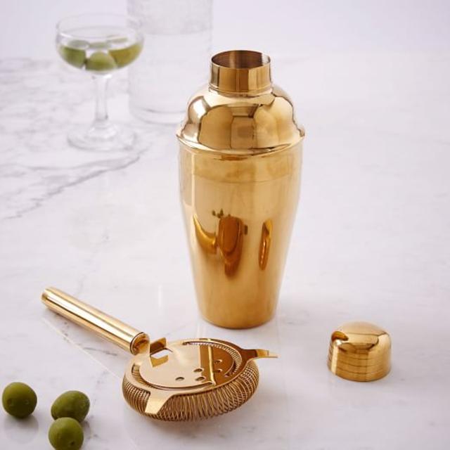 Gold Cocktail Shaker + Strainer