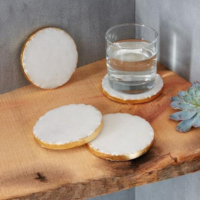 Round Stone Coasters - White/Gold (Set of 4)