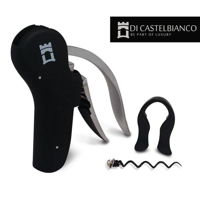 Di Castelbianco Best Wine Opener Gift Set- Bonus Includes Foil Cutter And Corkscrew Replacement - Black Automatic Best Rabbit Style Bottle Screwpull