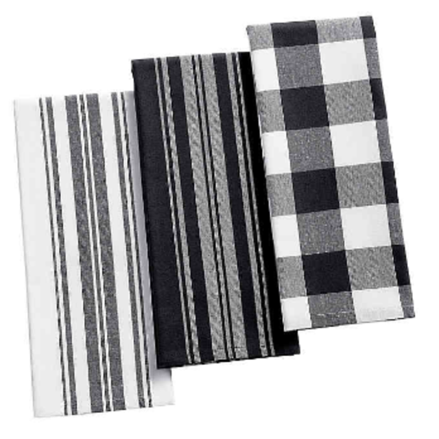 (Bed Bath and Beyond) Elrene Farmhouse Living Kitchen Towels in Black/White (Set of 3)