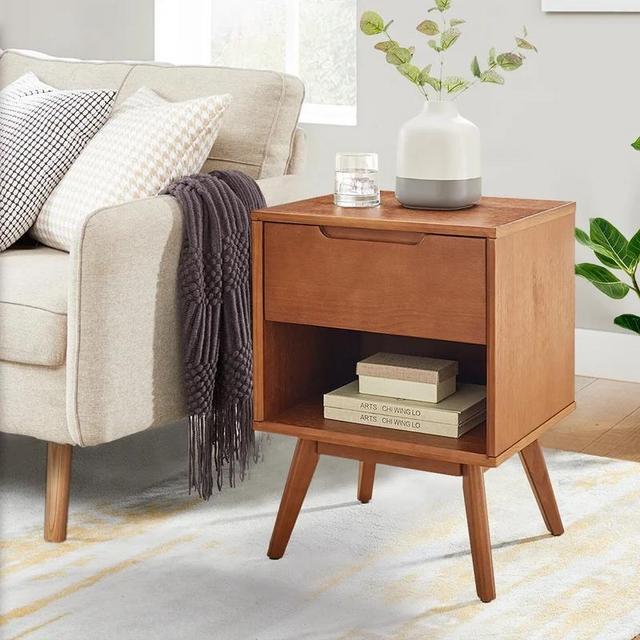 Solid Wood Nightstand/Bedside Table for Bedroom- Walnut
