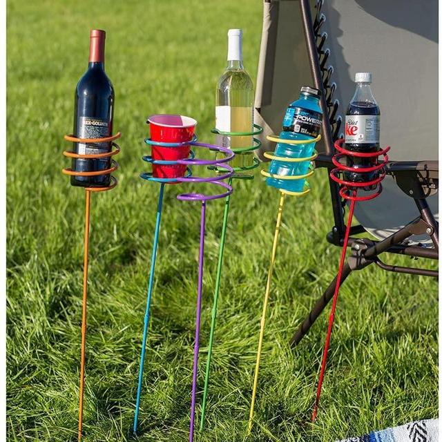 Sunnydaze Outdoor Yard Drink Holder Stakes, Heavy Duty, Set of 6, Multi Colored