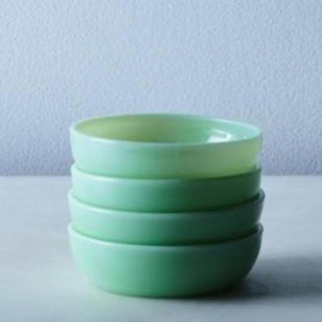 Tinted Glass Nesting Shallow Bowls-SMALL, Jadeite (Set of 4)