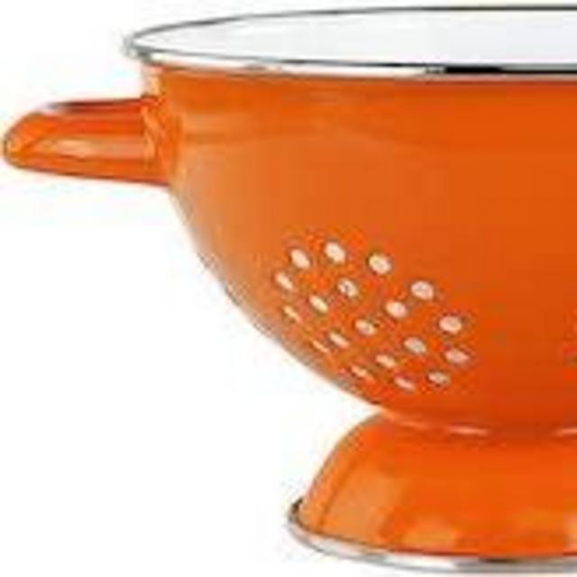 Reston Lloyd 1.5 Qt. Durable Enamel-on-Steel Colander for Pasta, Fruit, Vegetable, and Salads, Orange