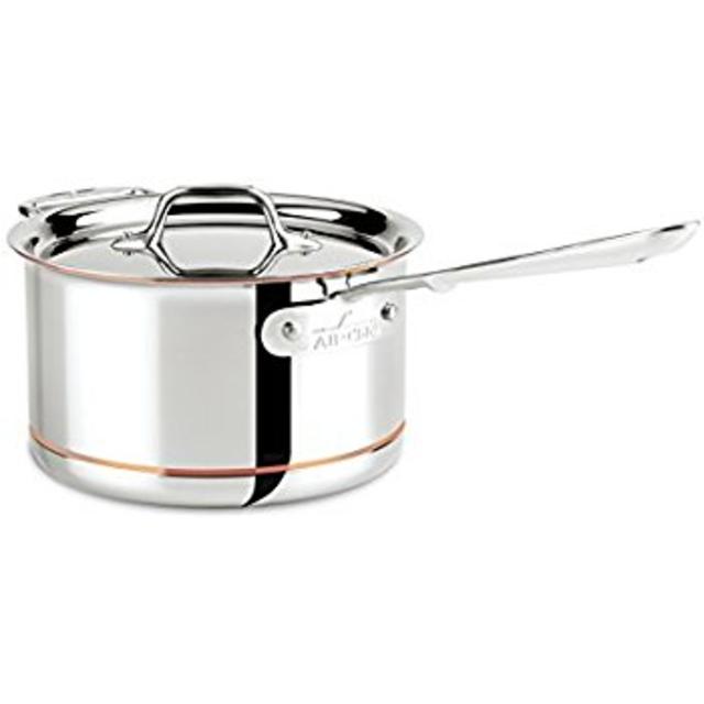 All-Clad 4204 with loop Stainless Steel Tri-Ply Bonded Dishwasher Safe Sauce Pan with Loop Helper Handle and Lid Cookware, 4-Quart, Silver