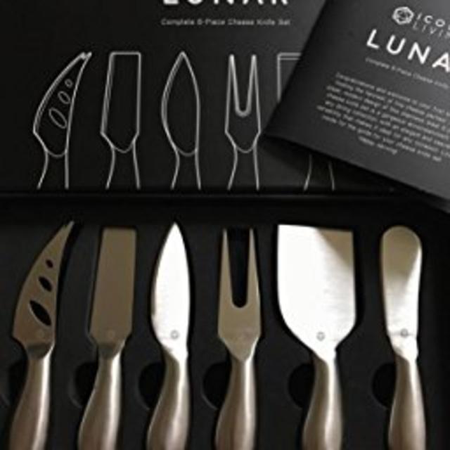 LUNAR Premium 6-Piece Cheese Knife Set - Complete Stainless Steel Cheese Knives Collection