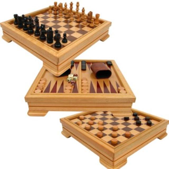 Deluxe 7-in-1 Game Set - Chess, Checkers, Backgammon and More, Brown