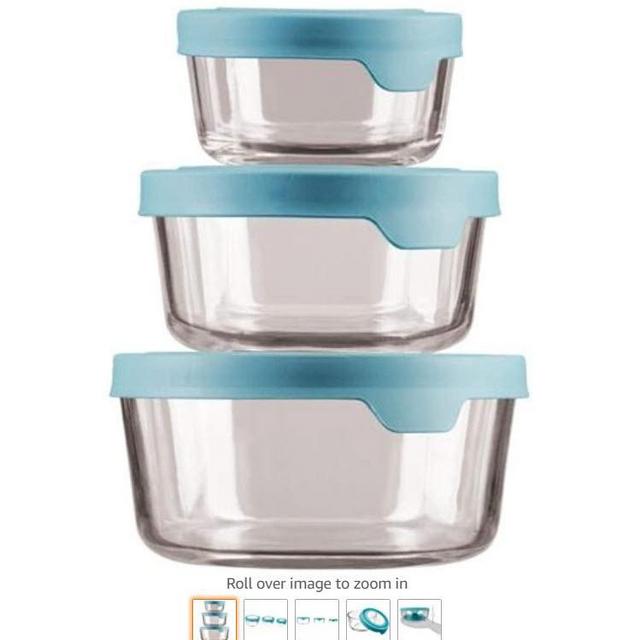 Anchor Hocking TrueSeal Round Glass Food Storage Containers with Airtight Lids, Mineral Blue, Set of 3