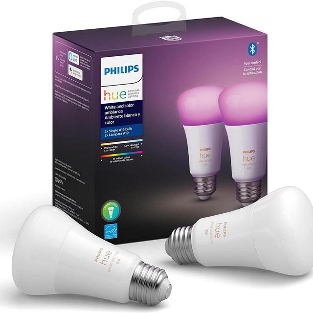 Philips Hue White and Color Ambiance 2-Pack A19 LED Smart Bulb, Bluetooth & Zigbee compatible (Hue Hub Optional), Works with Alexa & Google Assistant – A Certified for Humans Device