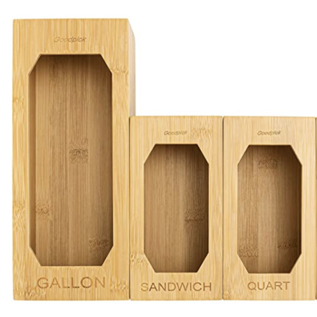 Goodpick Bamboo Food Storage Bag Organizer, Kitchen Drawer Organizer Set of 4 for Ziploc, Glad, Solimo, 365 by WFM, Hefty, Food Storage Bag Holder for Sandwich, Fruits, Nuts, Cookies & Snacks Bags