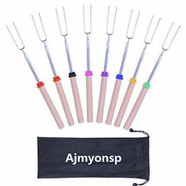 Amazon- Marshmallow Roasting Sticks with Wooden Handle Extendable Forks Set of 8Pcs 32Inch Telescoping Smores Skewers for Campfire, Firepit, and Sausage BBQ