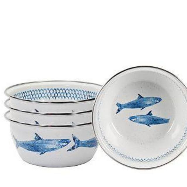 Pottery Barn: Fish Camp Enamel Individual Bowls, Set of 4