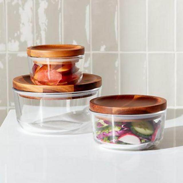 Crate&Barrel or BedBath&Beyond- Pyrex ® Wood Lid Storage 6-Piece Set