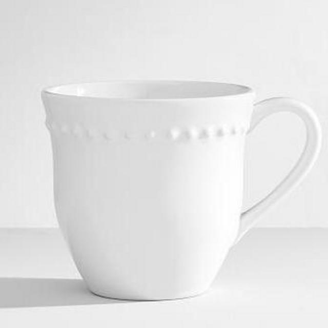PotteryBarn: Emma Beaded Stoneware Mugs, Set of 4 -True White
