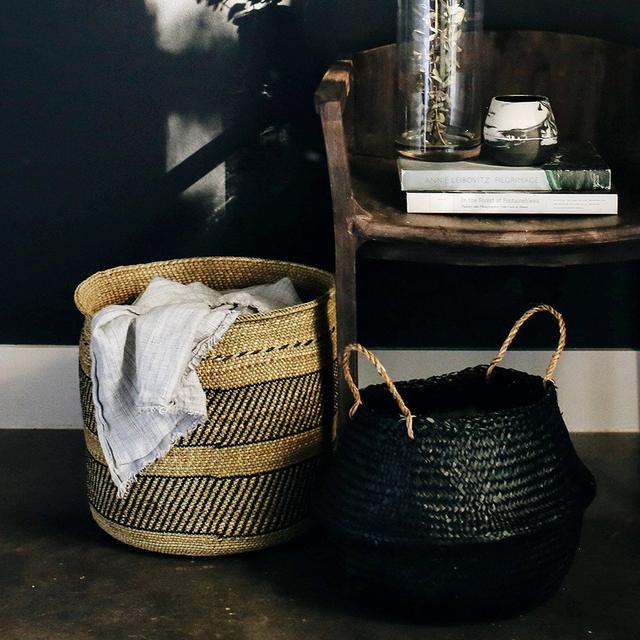 Woven African Iringa Storage Basket - Black (Small)