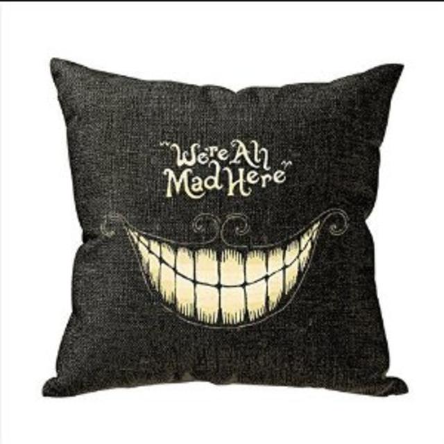 Onker Funny We Are All Mad Here Personalized 18x18 Inch Square Cotton Blend Linen Throw Pillow Case Decor Cushion Covers Beige
