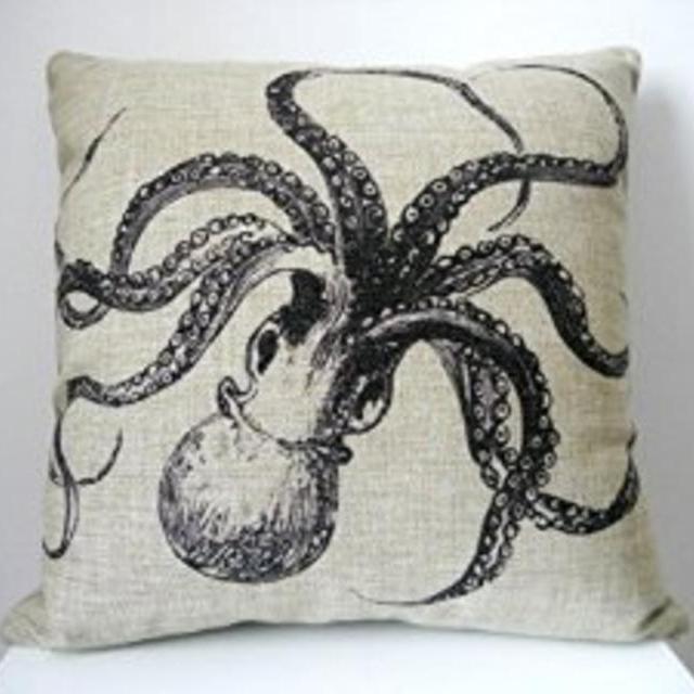 HOSL Decorative Cotton Linen Square Throw Pillow Case Cushion Cover Throw Pillow Shell Pillowcase for Sofa Octopus 18 "X18 "