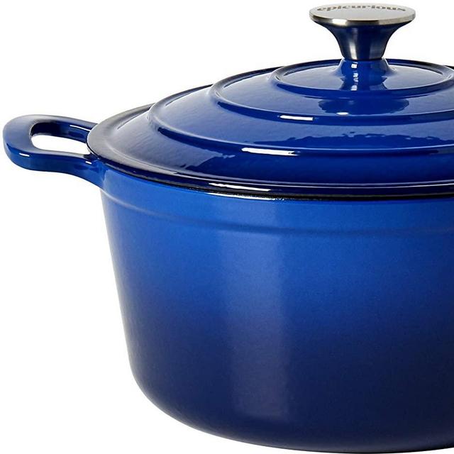 Epicurious Cookware Collection- Enameled Cast Iron Covered Dutch Oven, 6 Quart Dutch Oven Blue