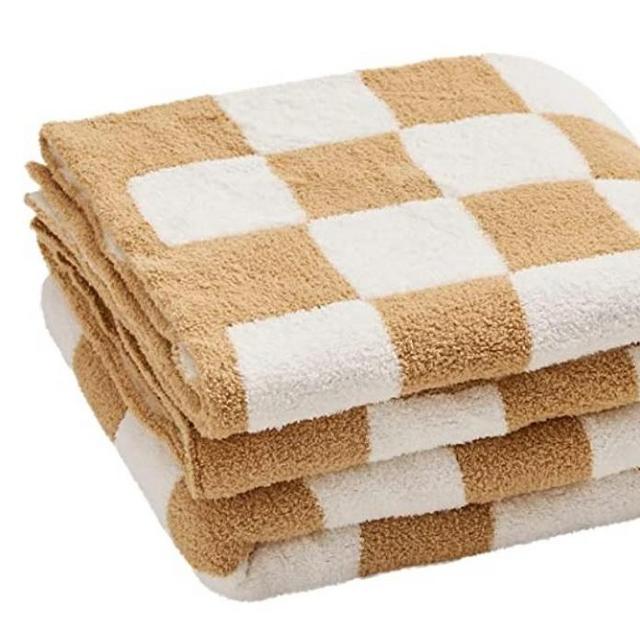 YIRUIO Throw Blankets Checkerboard Grid Chessboard Gingham Warmer Comfort Plush Reversible Microfiber Cozy Decor for Home Bed Couch (Burnt Orange, 60''x79'')
