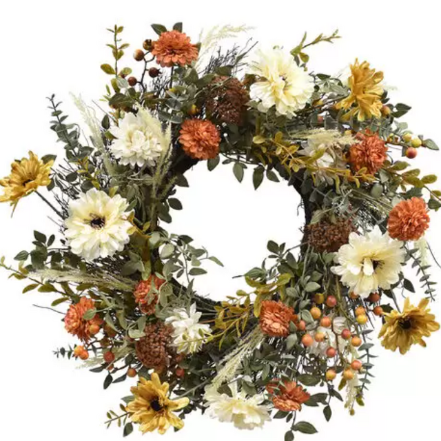 Bloom Room Fall 20in Dahlia, Daisy, Sunflower, Berry & Leaf Wreath