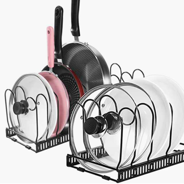 Pots and Pans Organizer Rack For Cabinet, 2 Pack Pot Lid Organizers