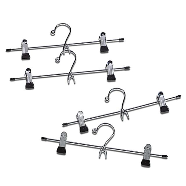 Chrome Skirt Hanger with Clips (Set of 4)