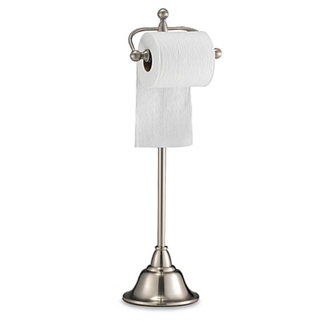 Deluxe Pedestal Satin Nickel Toilet Paper Stand